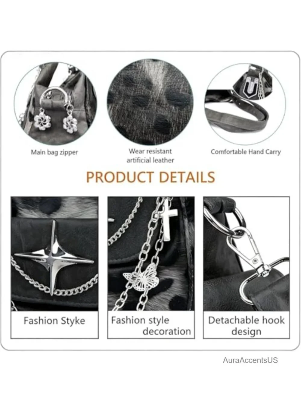Faux Leather Y2K Hobo Bag Punk Tote Women Gothic Satchel Purse
